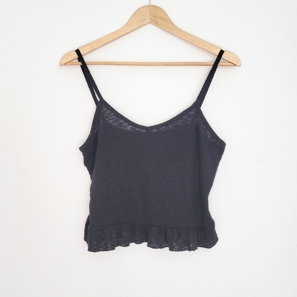 IRIS Women's Spaghetti strap Crop Top Ruffle Trim Hem Black Size L - Picture 3 of 7